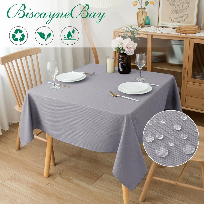 Biscaynebay Textured Fabric Square Tablecloths 70x70 Inches, Silver Grey Water Resistant Spill Proof Card Table Cloth Folding Table Cover for Dining, Kitchen, Wedding and Parties, Machine Washable - Image 2